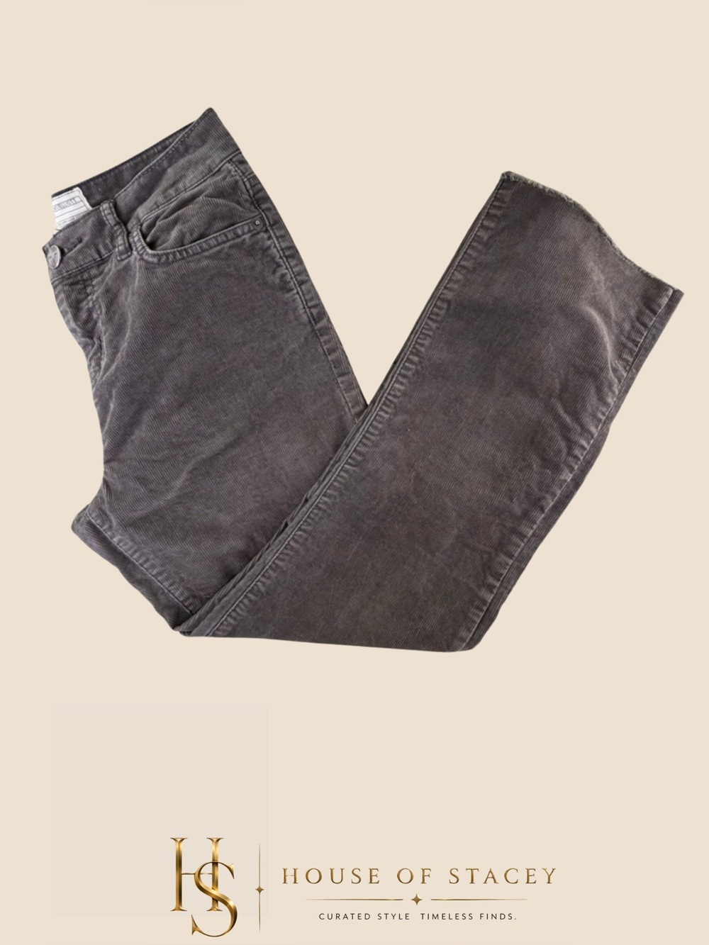 Current/Elliott Brown Corduroy Flare Jeans Size 26 Raw Hem High Rise Stretch
